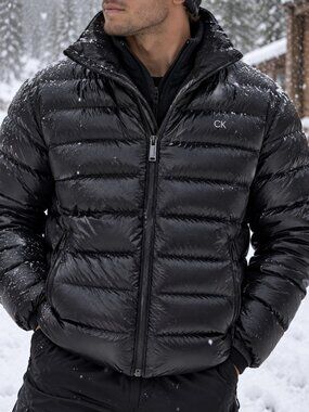 Calvin Klein Men's Black Packable Down Puffer Jacket Waterproof Small